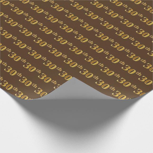 Papel De Regalo Brown, Faux Gold 30th (Treinta) Event (Esquina)