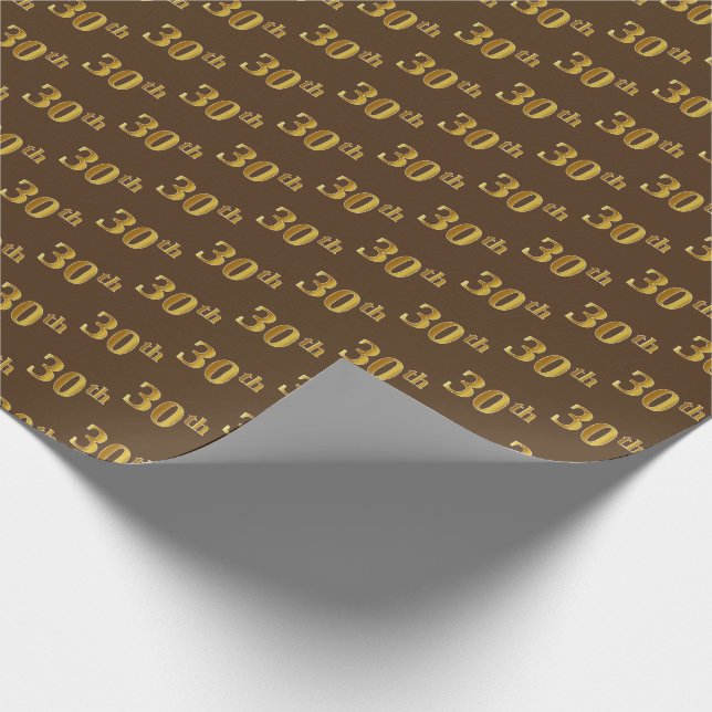 Papel De Regalo Brown, Faux Gold 30th (Treinta) Event (Esquina)