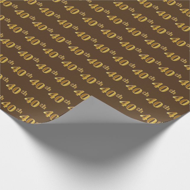 Papel De Regalo Brown, Faux Gold 40th (cuadragésimo) Event (Esquina)