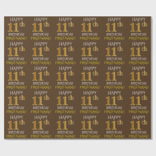 Papel De Regalo Brown, Faux Gold "FELIZ 11º CUMPLEAÑOS"