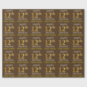 Papel De Regalo Brown, Faux Gold "FELIZ 12º CUMPLEAÑOS"