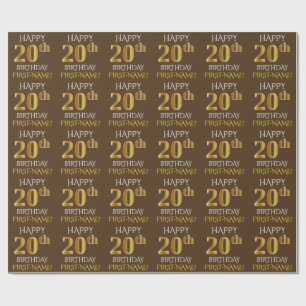Papel De Regalo Brown, Faux Gold "FELIZ 20 cumpleaños"