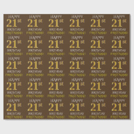 Papel De Regalo Brown, Faux Gold "FELIZ 21 cumpleaños"
