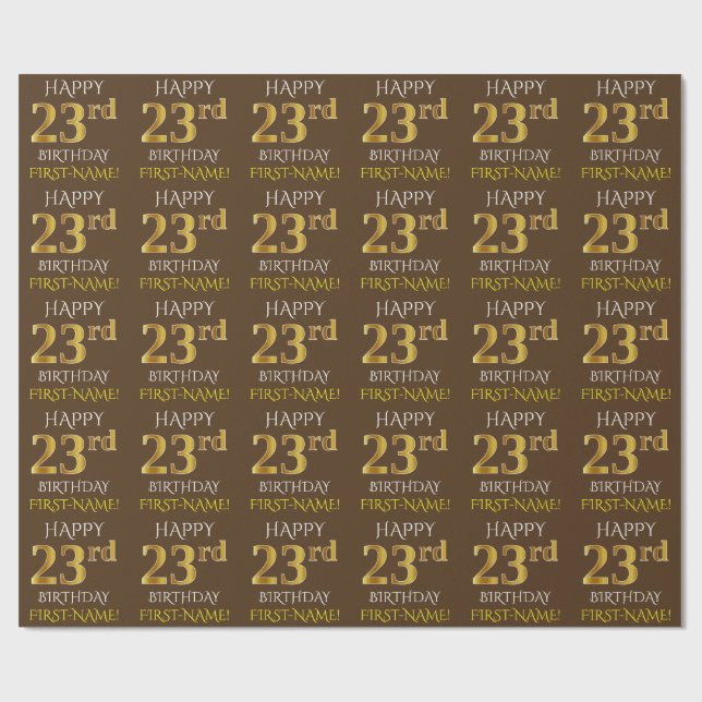 Papel De Regalo Brown, Faux Gold "FELIZ 23 cumpleaños" (Superficie plana)