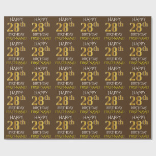 Papel De Regalo Brown, Faux Gold "FELIZ 28º CUMPLEAÑOS"