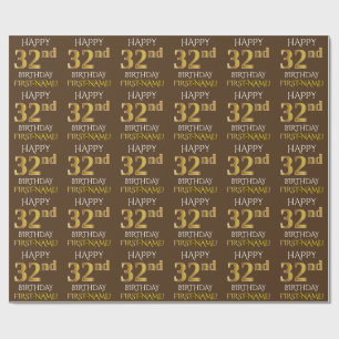 Papel De Regalo Brown, Faux Gold "FELIZ 32 cumpleaños"