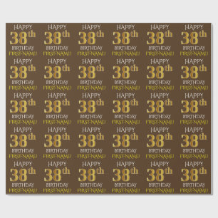 Papel De Regalo Brown, Faux Gold "FELIZ 38º CUMPLEAÑOS"