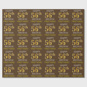 Papel De Regalo Brown, Faux Gold "FELIZ 56º CUMPLEAÑOS"
