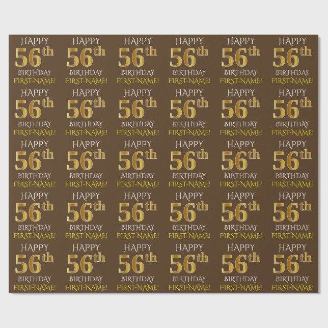 Papel De Regalo Brown, Faux Gold "FELIZ 56º CUMPLEAÑOS" (Superficie plana)