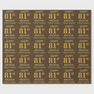 Papel De Regalo Brown, Faux Gold "FELIZ 81 cumpleaños"