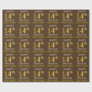 Papel De Regalo Brown, Faux Gold "FELIZ CUMPLEAÑOS 14"
