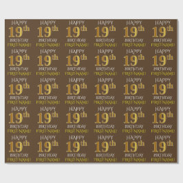 Papel De Regalo Brown, Faux Gold "FELIZ CUMPLEAÑOS 19"