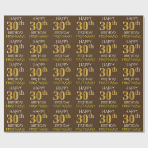Papel De Regalo Brown, Faux Gold "FELIZ CUMPLEAÑOS 30"