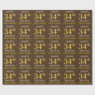 Papel De Regalo Brown, Faux Gold "FELIZ CUMPLEAÑOS 34"