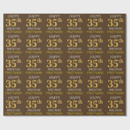 Papel De Regalo Brown, Faux Gold "FELIZ CUMPLEAÑOS 35"
