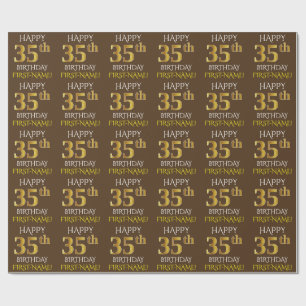 Papel De Regalo Brown, Faux Gold "FELIZ CUMPLEAÑOS 35"