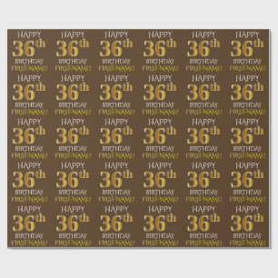 Papel De Regalo Brown, Faux Gold "FELIZ CUMPLEAÑOS 36"