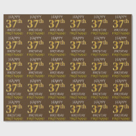 Papel De Regalo Brown, Faux Gold "FELIZ CUMPLEAÑOS 37"