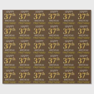 Papel De Regalo Brown, Faux Gold "FELIZ CUMPLEAÑOS 37"
