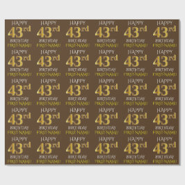 Papel De Regalo Brown, Faux Gold "FELIZ CUMPLEAÑOS 43"
