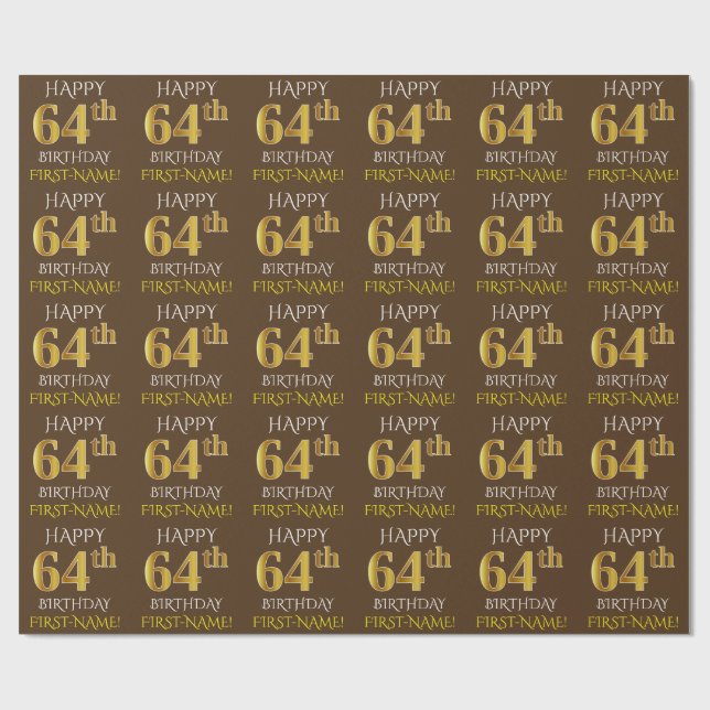 Papel De Regalo Brown, Faux Gold "FELIZ CUMPLEAÑOS 64" (Superficie plana)