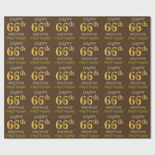 Papel De Regalo Brown, Faux Gold "FELIZ CUMPLEAÑOS 66" (Superficie plana)