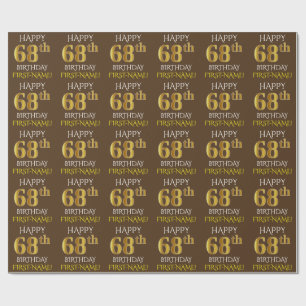 Papel De Regalo Brown, Faux Gold "FELIZ CUMPLEAÑOS 68"