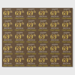 Papel De Regalo Brown, Faux Gold "FELIZ CUMPLEAÑOS 69"