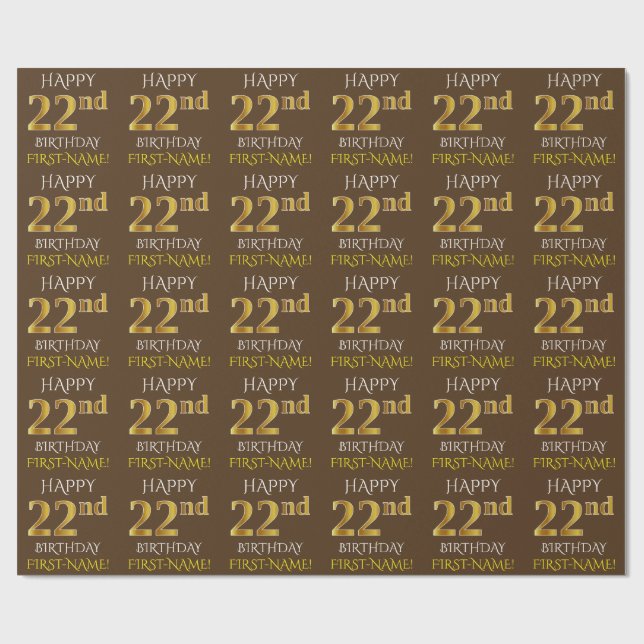 Papel De Regalo Brown, Faux Gold "FELIZ DÍA 22" (Superficie plana)
