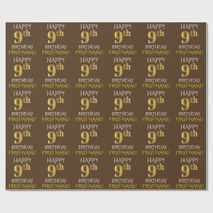 Papel De Regalo Brown, Faux Gold "FELIZ NOVENA"