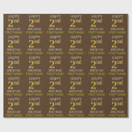 Papel De Regalo Brown, Faux Gold "FELIZ SEGUNDO CUMPLEAÑOS"