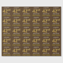 Papel De Regalo Brown, Faux Gold "HAPPY 42nd BIRTHDAY"