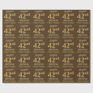Papel De Regalo Brown, Faux Gold "HAPPY 42nd BIRTHDAY"