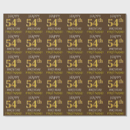 Papel De Regalo Brown, Faux Gold "HAPPY 54th BIRTHDAY"