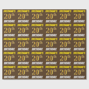 Papel De Regalo Brown, Faux/Imitation Gold, "20th BIRTHDAY"