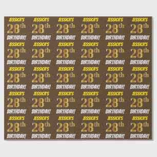 Papel De Regalo Brown, Faux/Imitation Gold, "28th BIRTHDAY"