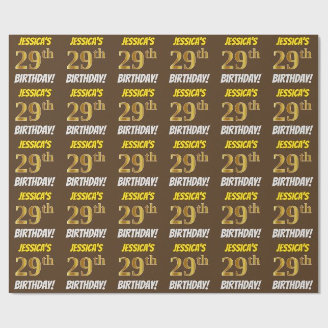 Papel De Regalo Brown, Faux/Imitation Gold, "29th BIRTHDAY" (Superficie plana)
