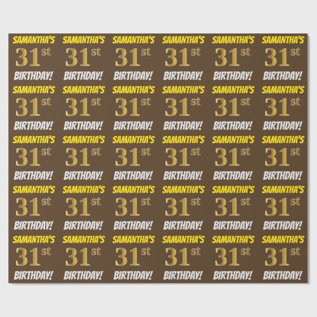 Papel De Regalo Brown, Faux/Imitation Gold, "31st BIRTHDAY" (Superficie plana)