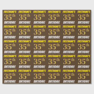 Papel De Regalo Brown, Faux/Imitation Gold, "35th BIRTHDAY"