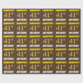 Papel De Regalo Brown, Faux/Imitation Gold, "41st BIRTHDAY"