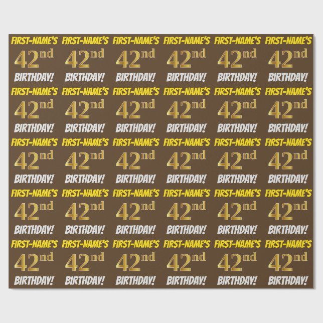 Papel De Regalo Brown, Faux/Imitation Gold, "42nd BIRTHDAY" (Superficie plana)