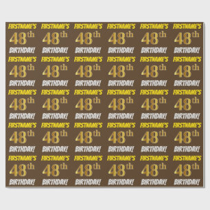 Papel De Regalo Brown, Faux/Imitation Gold, "48th BIRTHDAY"