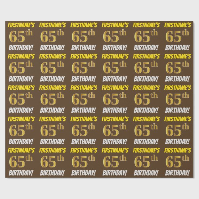 Papel De Regalo Brown, Faux/Imitation Gold, "65th BIRTHDAY" (Superficie plana)
