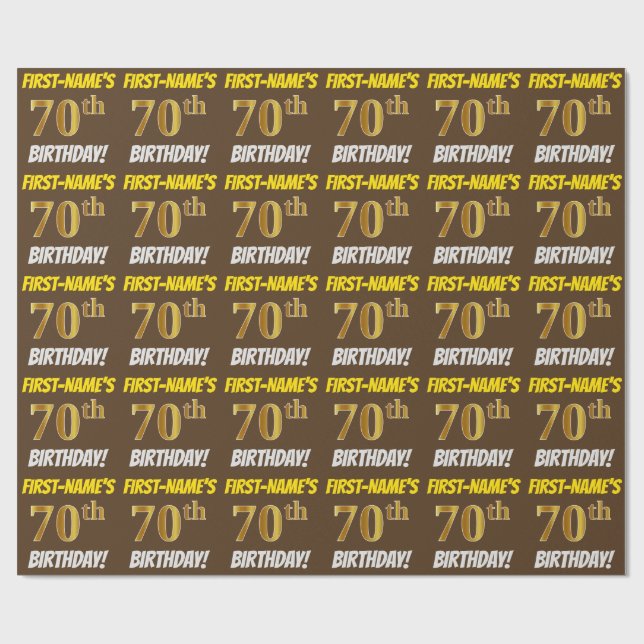 Papel De Regalo Brown, Faux/Imitation Gold, "70th BIRTHDAY" (Superficie plana)