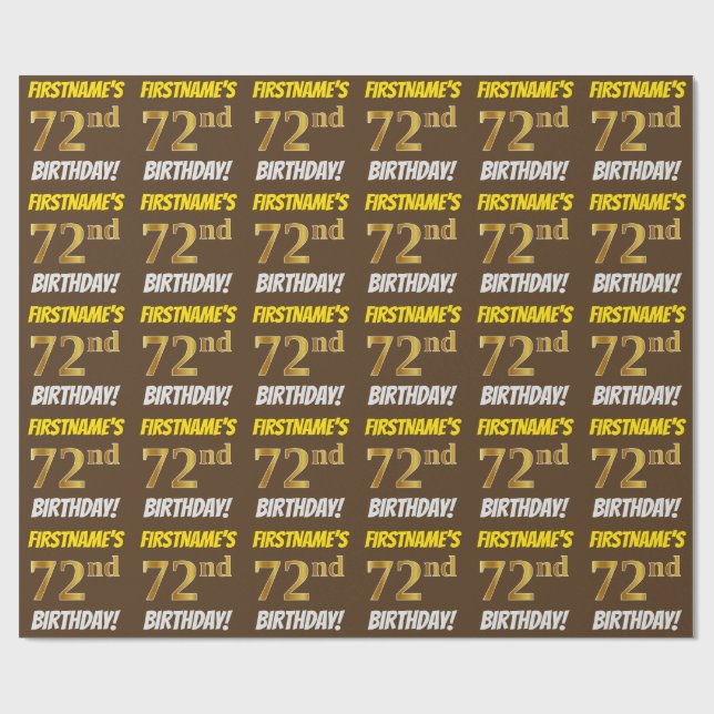 Papel De Regalo Brown, Faux/Imitation Gold, "72nd BIRTHDAY" (Superficie plana)
