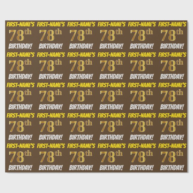 Papel De Regalo Brown, Faux/Imitation Gold, "78th BIRTHDAY" (Superficie plana)