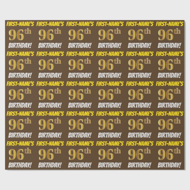 Papel De Regalo Brown, Faux/Imitation Gold, "96th BIRTHDAY" (Superficie plana)