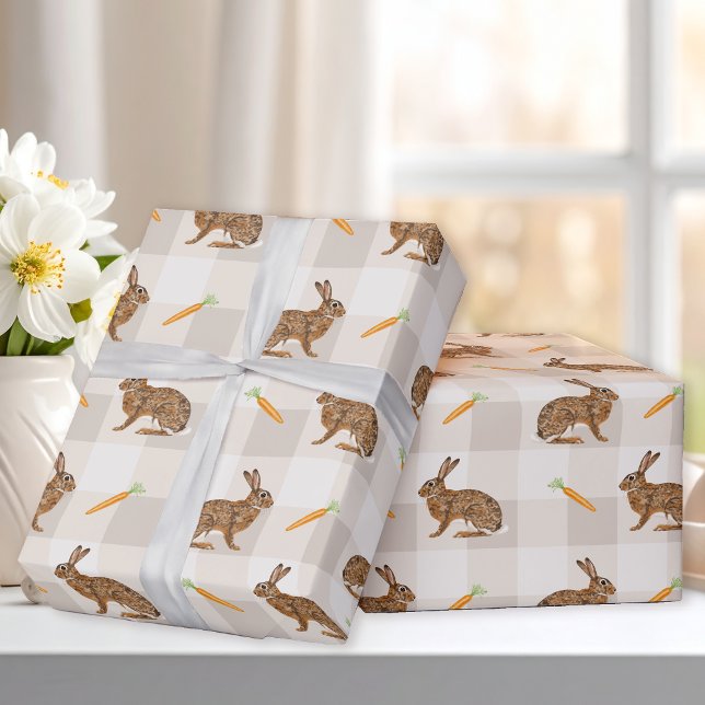 Papel De Regalo Brown Hares And Carrots Beige Gingham Spring (Subido por el creador)