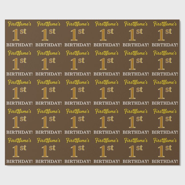 Papel De Regalo Brown, Imitation Gold Look "1º CUMPLEAÑOS" (Superficie plana)