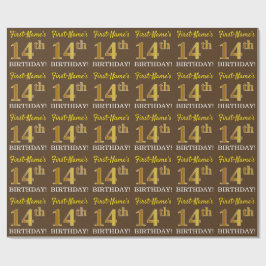 Papel De Regalo Brown, Imitation Gold Look "14th BIRTHDAY"